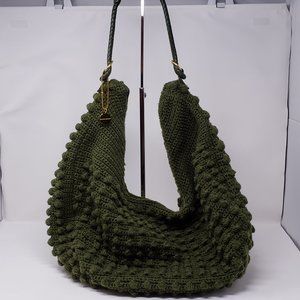 Big Buddah Boho Pom Pom Popcorn Knit Hobo Bag